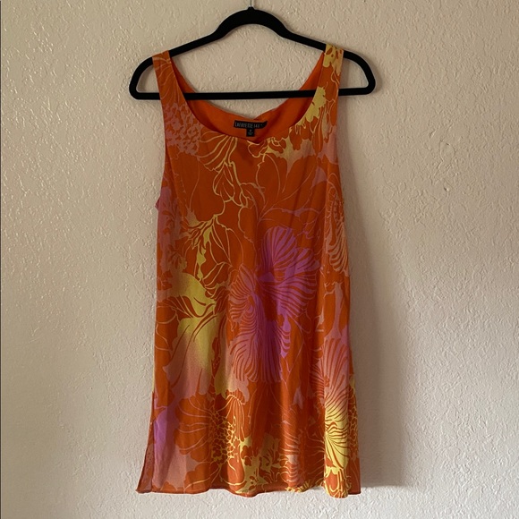 Lafayette 148 New York 100% Silk  Floral Mini Slip Dress Size 12 Orange Yellow - Picture 2 of 7